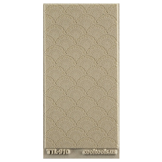 Texture Tile - Medallion Motif Embossed. Beige Texture Tiles are flexible, washable and can be used with any soft clay. Spritz with CoolSlip or dust on Dry Powder Release for stick-free impressions when using metal clay and polymer clay.