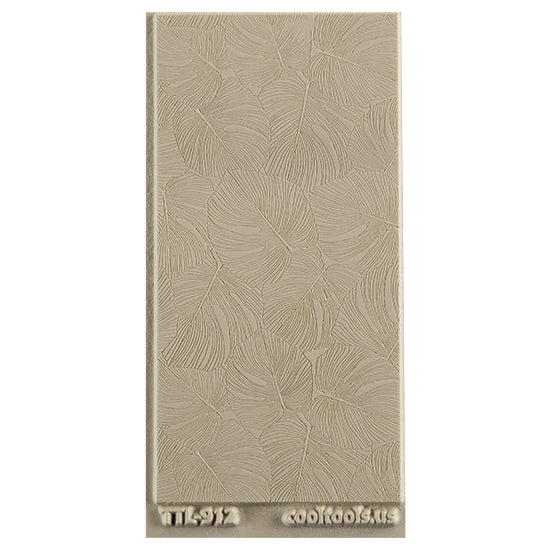 Texture Tile - Monstera Embossed. Beige Texture Tiles are flexible, washable and can be used with any soft clay. Spritz with CoolSlip or dust on Dry Powder Release for stick-free impressions when using metal clay and polymer clay.