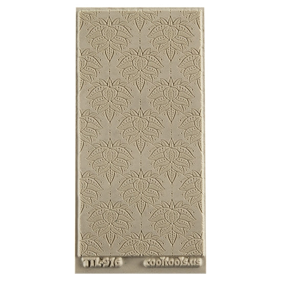 Texture Tile - Henna Blooms Embossed. Beige Texture Tiles are flexible, washable and can be used with any soft clay. Spritz with CoolSlip or dust on Dry Powder Release for stick-free impressions when using metal clay and polymer clay.