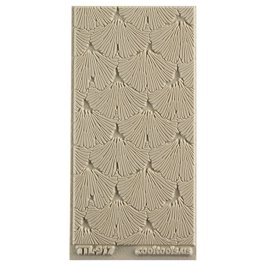 Texture Tile - Gingko Strokes Embossed. Beige Texture Tiles are flexible, washable and can be used with any soft clay. Spritz with CoolSlip or dust on Dry Powder Release for stick-free impressions when using metal clay and polymer clay.