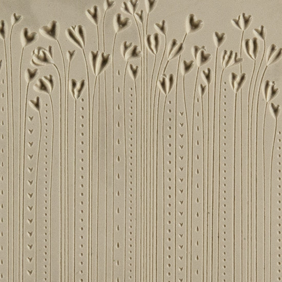 Texture Tile - Hearts in Bloom Embossed. Beige Texture Tiles are flexible, washable and can be used with any soft clay. Spritz with CoolSlip or dust on Dry Powder Release for stick-free impressions when using metal clay and polymer clay.