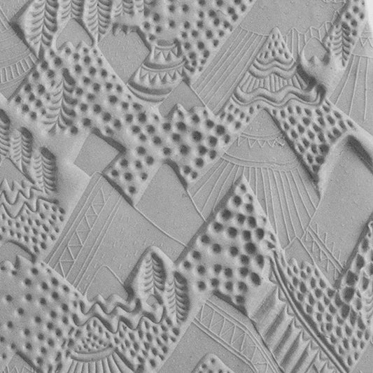 Texture Tile - In the Mountains Embossed sample rolled into clay