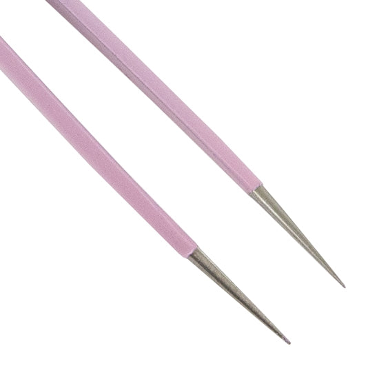 Stainless Steel Precision Beading Tweezers Stainless steel tweezers for picking up, handling and positioning those impossibly small findings, stones and components. Pink coloring makes it easy to pick out on your work bench.