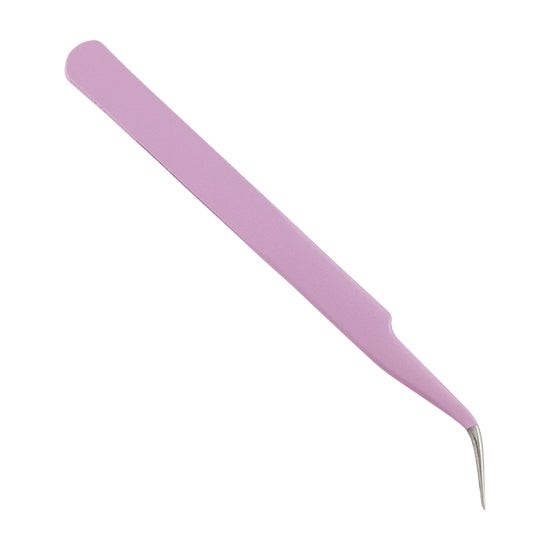 Stainless Steel Precision Beading Tweezers Bent Tip Bent tip stainless steel tweezers for picking up, handling and positioning those impossibly small findings, stones and components. Pink coloring makes it easy to pick out on your work bench.