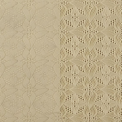 Vice Versa Texture - Leaves in a Knot. Beige Vice Versa Textures include both the standard and reverse version of each pattern, allowing the artist to incorporate both designs in their work. Each version of the pattern is perfect for any size project, from earrings to cuffs. Vice Versa textures measure 9-1/4" x 6" with each pattern measuring 2-7/8" x 8-5/8".