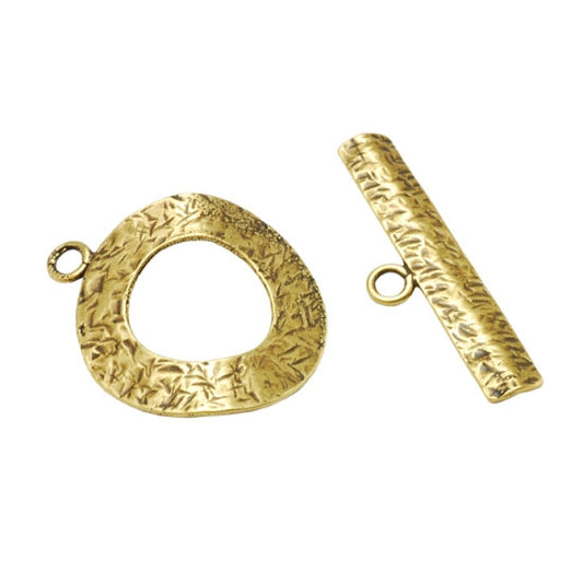 Bronze Plate Mini Toggle Clasp - Textured Ring 1 Set