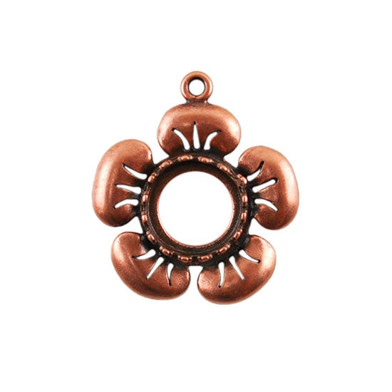 Copper Plate Flower Pendant Setting - Round