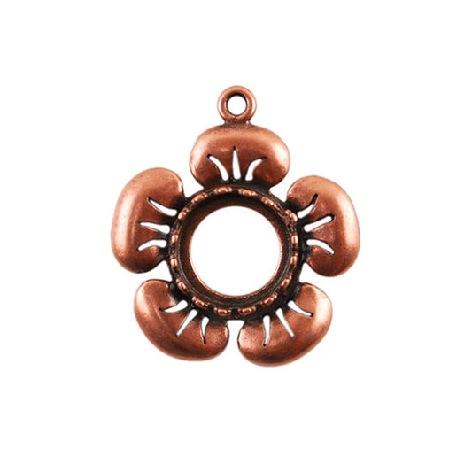 Copper Plate Flower Pendant Setting - Round