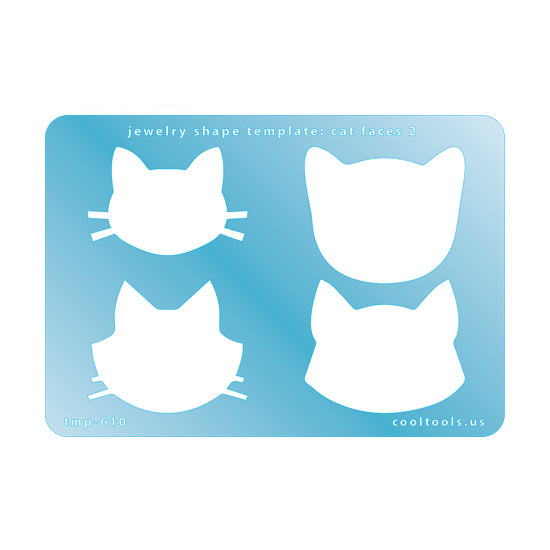 Blue plastic Jewelry Shape Template - Cat Faces 2 Includes 4 shapes. Sizes are from 43mm to 48mm.  Our special surface makes it easy to find these templates on your workbench, but allows clarity for positioning.